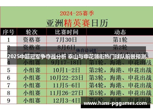 2025中超冠军争夺战分析 泰山与申花领衔热门球队前景预测